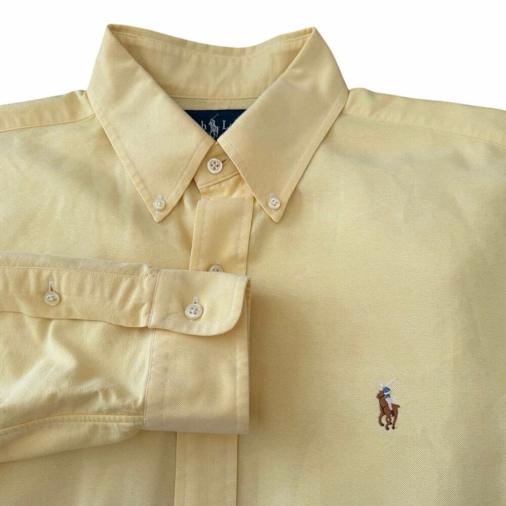 Vintage Ralph Lauren Polo Shirt Yellow Oxford Button Down Classic Fit Hong Kong
